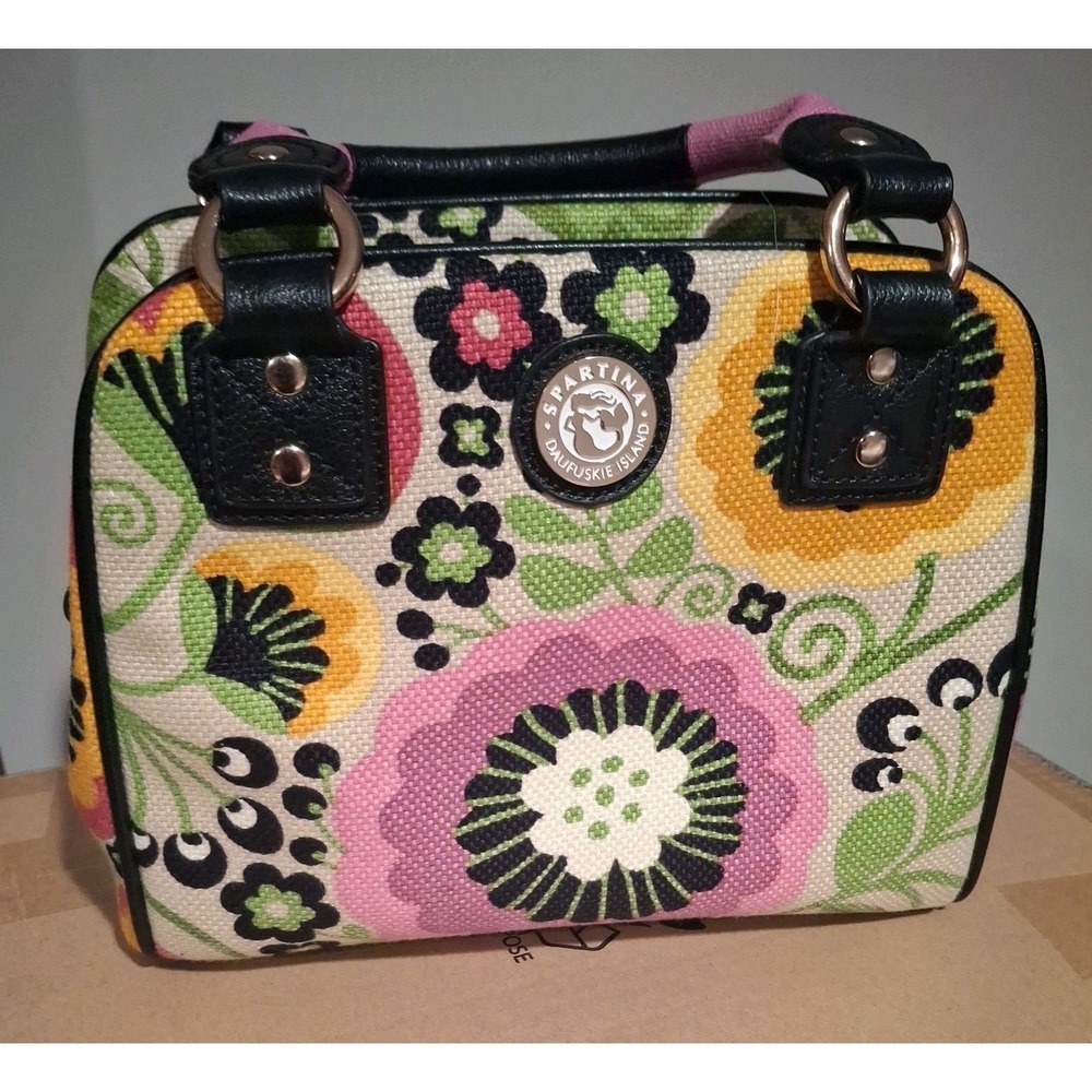 Spartina Daufuskie Island Flower Power Handbag Boho Purse Leather Trim/Handle